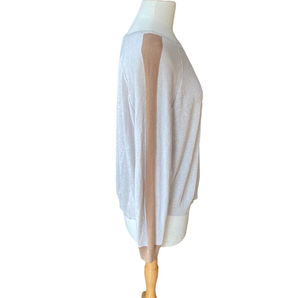 OVLA Contrast Stripe Sleeve Sweater Oatmeal Tan Minimalist Neutral Capsule-L